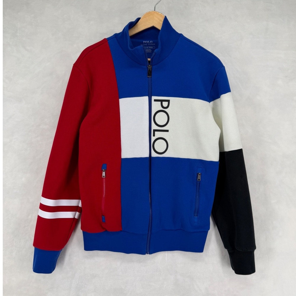 Polo Ralph Lauren Mens Colorblock Full Zip Track Jacket Blue Red White Small